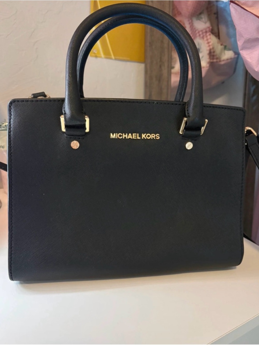 Michael Kors Black Satchel with Gold-Tone Hardware